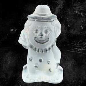 Vintage Viking Glass Clown Figurine Paperweight Frosted‎ Clear Heavy Crystal Vtg